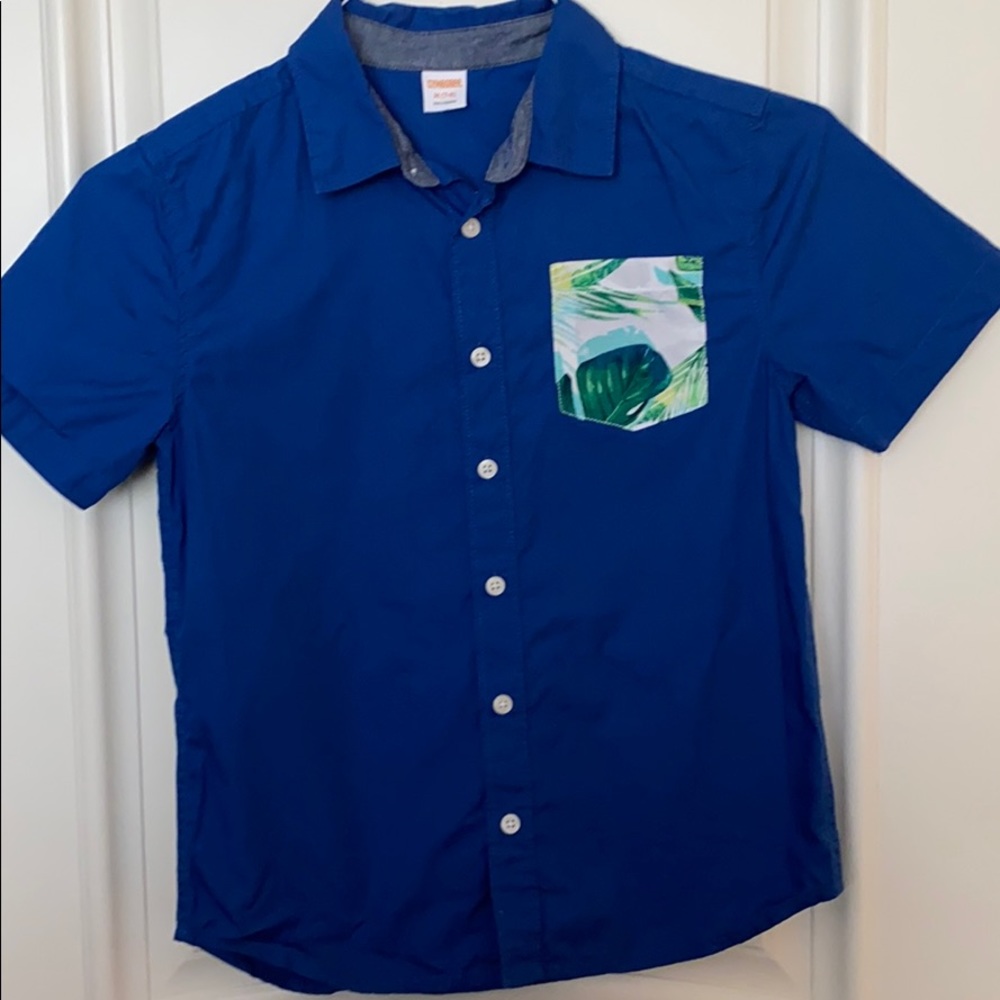 Blue Gymboree shirt with tropical pocket detail